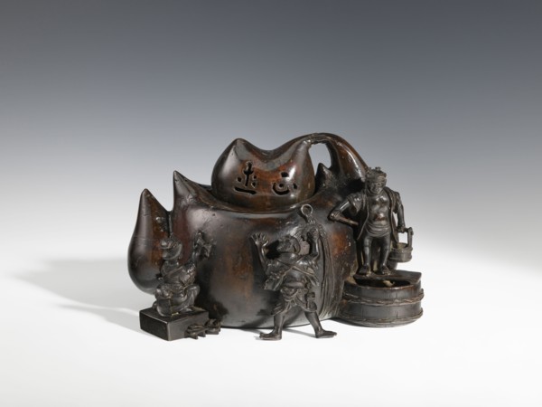 Censer kôro, figurative scenes, Japanese art, gourds, Japanese, Meiji 1868–1912, bronzes. Decorated