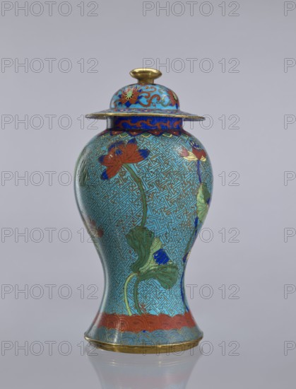 Vase with cover, cloisonné enamel baluster vase decorated with lotuses, Qing dynasty 1644–1911,