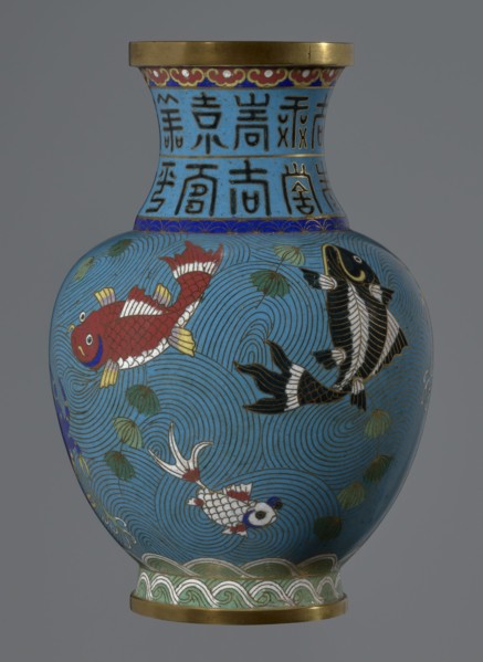 Vase, cloisonné enamel, 19th century China Qing dynasty. Vase on a foot with a neck; decoration of