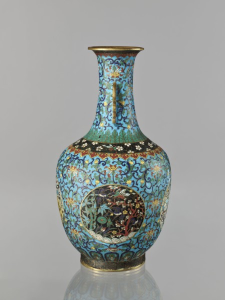 Vase, 19th century, Qing dynasty China. Cloisonné enamel vessel with a neck, height 33.0 cm,