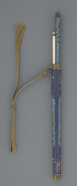 Travel cutlery set in case; Chinese, Qing dynasty 1644–1911, 19th century. a Knife with cloisonné
