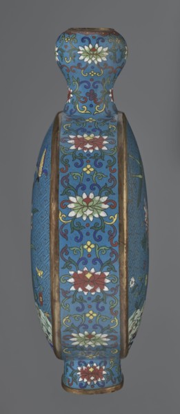 Vase - moon bottle pilgrim bottle with a flattened belly, supported by a separate oval high foot,