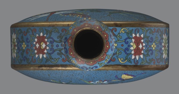 Vase - moon bottle pilgrim bottle with a flattened belly, supported by a separate oval high foot,