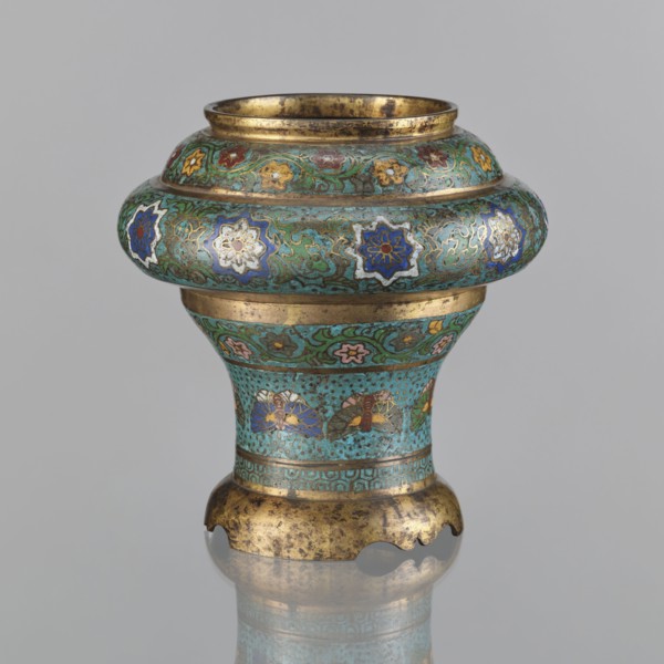 Vessel, gift, Meiji period 1868–1912, Japan; champlevé enamel; plant motifs, butterflies, flowers,
