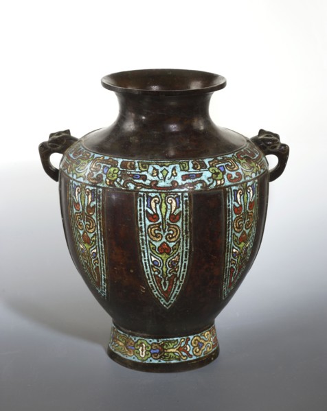 Vase with two handles, Chinese, Qing dynasty 1644–1911, 19th century. Cloisonné and champlevé
