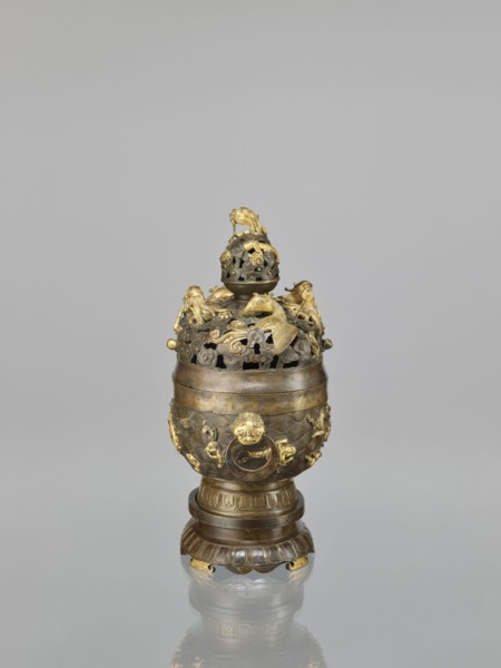 Censer with a cover on a base;, Qing dynasty 18th century, China. Bronze vessel censer with a high