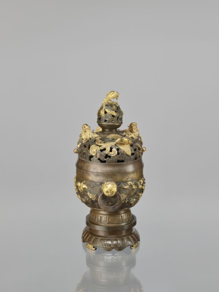 Censer with a cover on a base., Qing style, Chinese, 18th century. Ceramic/metal vessel censer with