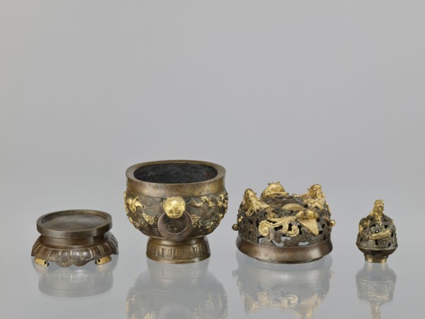 Censer with a cover on a base;, Qing period 18th century, China. Bronze vessel censer with high