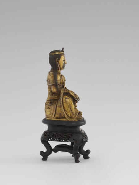 Bodhisattva Manjushri, on a base. Chinese, Qing dynasty 1644–1911, 18th century. Wooden sculpture;