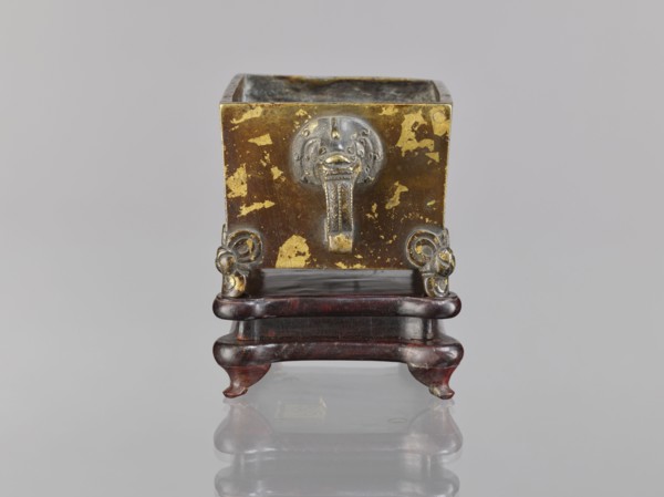 Censer on base, Chinese, Qing dynasty 1644–1911, 18th century. Bronze censer with lion fo