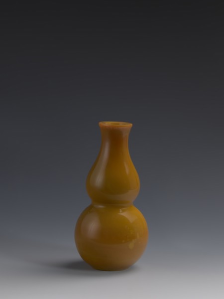 Vase, Chinese, Qing dynasty 1644–1911, 18th century. Double-gourd form, yellow opaque glass, cast