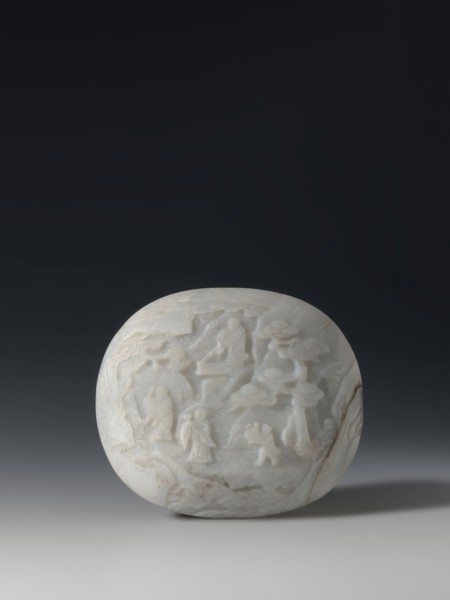 Convex plaque, Chinese, Taoism, Immortals iconography, Qing dynasty 1644–1911, white bluish jade,