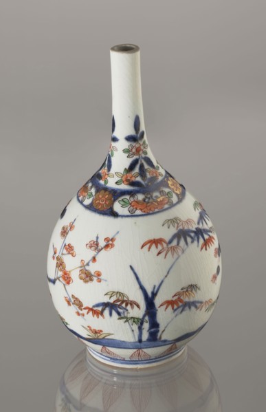 Bottle, porcelain, decorated with bamboos, pines, and plums the Three Friends of Winter, Imari