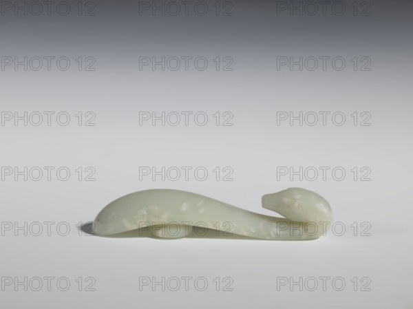 Belt clasp, Chinese, Qing dynasty 1644–1911, 17th–18th century. Milky-white, slightly translucent