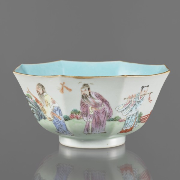 Bowl. Spherical bowl on a ring foot. Porcelain body with turquoise and transparent white glaze.