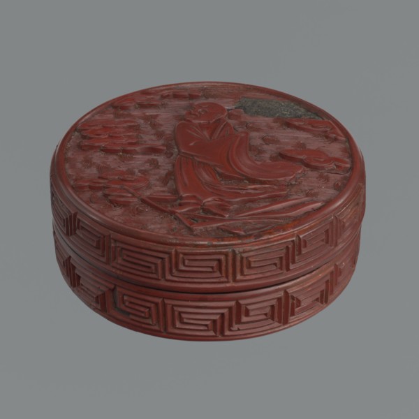 Box with lid; maker, Chinese, Qing dynasty 1644–1911. Red lacquer with carved pattern of reeds,