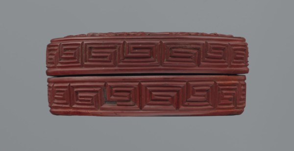 Box with lid, Chinese, Qing dynasty 1644–1911, 19th century. Red lacquer with carved pattern of