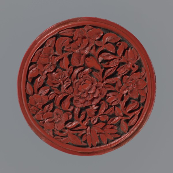 Box with lid, Chinese, Qing dynasty 1644–1911, 19th century. Two-tone lacquer red and black; black