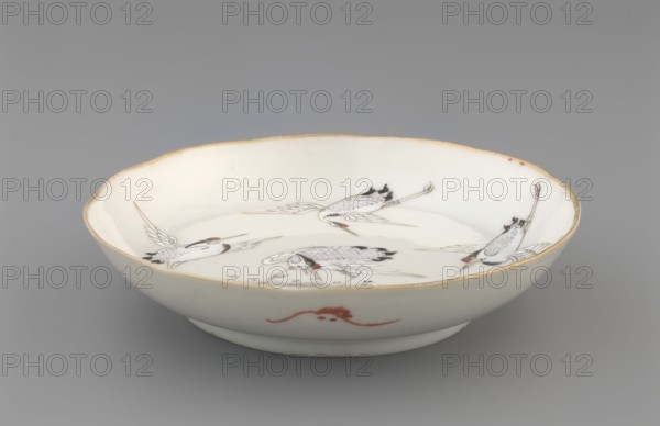 Plate. Chinese; Qing dynasty 1644–1911. Porcelain fragment with white glaze and overglaze