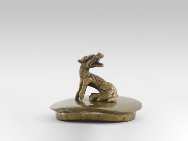 Incense burner with a cover shaped as a moon frog toad. Cast in bronze studded with copper. Popular