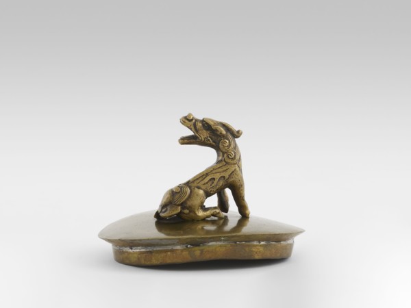 Incense burner with a cover — moon frog toad. Cast in bronze studded with copper. Popular motif in