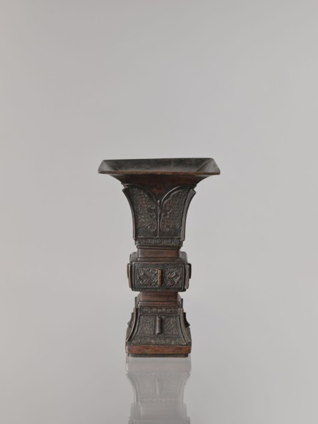 Fangzun vase, ; Chinese; materials and decoration: plant ornament banana plants, meander ornament,