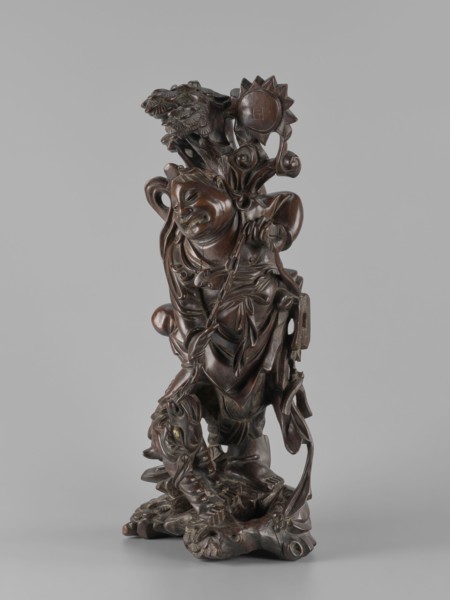Mythical figure, unknown sculptor, Chinese and Japanese art and culture influences, pines,