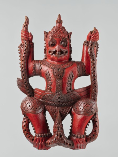 Demon with snakes - wall sculpture, unknown sculptor, snakes, Southeast Asia, Southeast Asian art,