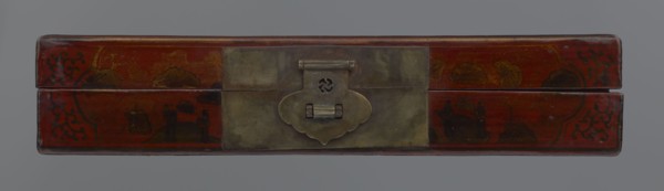 Box, Chinese, Qing 1644–1911, early 20th century. Lacquered container with staffage: boats, figural
