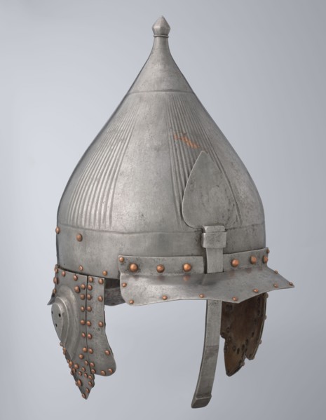 Helmet, Islamic art; Turkish, Ottoman dynasty 1299–1922; militaria headgear. Movable cheekpieces