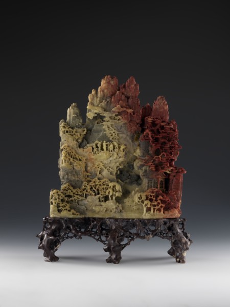 Mountain landscape with architecture on a base — bas-relief., craftsman. Chinese, Qing dynasty