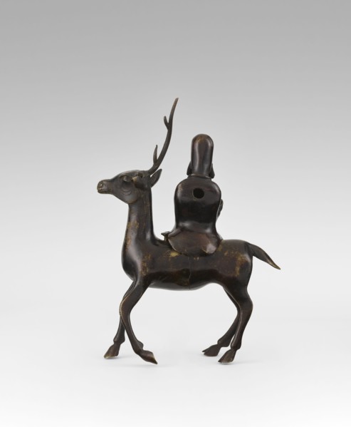 Shoulao on a deer - incense burner, unknown sculptor, deer figurine depicting Shoulao Shouxing,