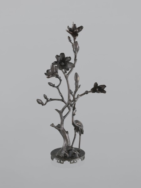 Candlestick shokudai, Japanese, magnolias, Meiji 1868–1912, candlestick with plant tendril and