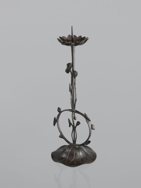 Candlestick shokudai, Takimoto, Iwami; Japanese art; Japanese culture; lotuses, leaves;