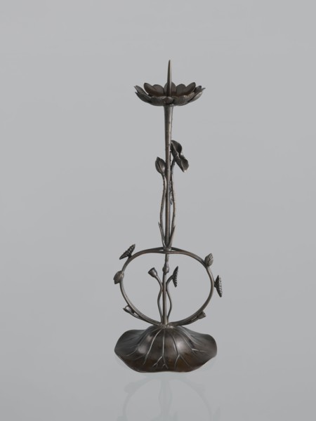 Candlestick shokudai, Takimoto craftsman, Japanese, lotus and leaf motifs, Meiji period 1868–1912,