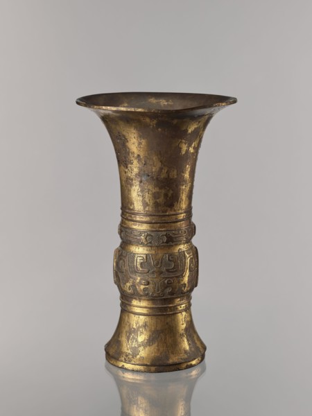 Zun vase, Chinese, ceremonial vessel zun, decorated with taotie masks and fantastical beasts,
