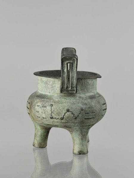 Ding-type incense burner, maker, purchase provenance. Chinese; ceremonial vessel with geometric