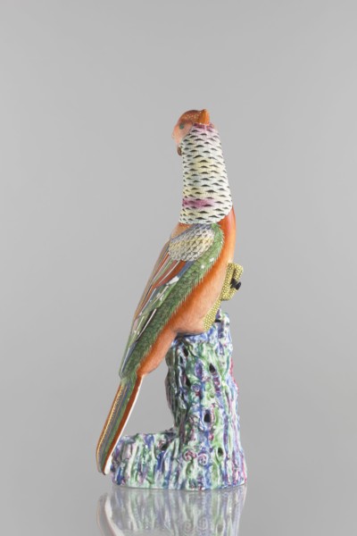 Pheasant figurine, Chinese, Qing dynasty 1644–1911, 19th century. Colored porcelain sculpture of a