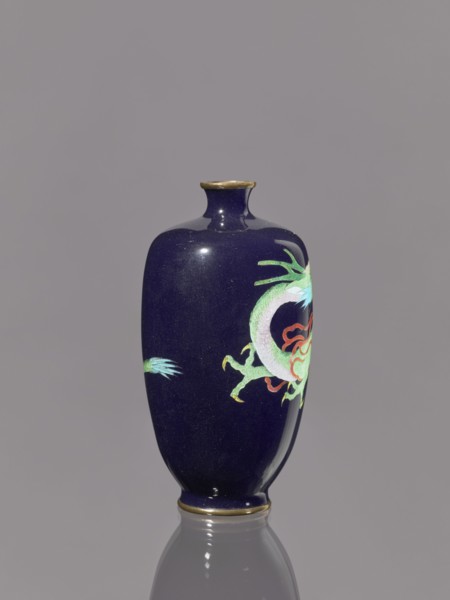 Vase, Meiji period 1868–1912, Japan. Cloisonné enamel on silver. Vase on a low, ring-shaped foot