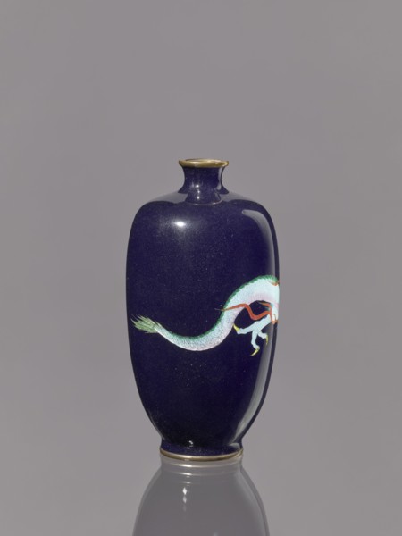 Vase, cloisonné enamel on silver; Meiji period 19th/20th century, 1868–1912, Japan. Vase on a low
