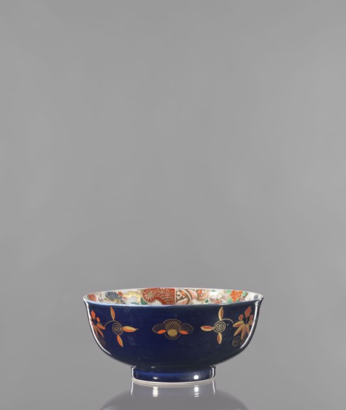 Bowl, ; colored porcelain; decorated with flowers, lotuses, and fantastic animals fo; Japanese art,