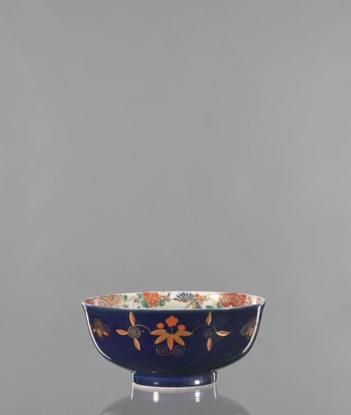 Bowl, colored porcelain, ceramics; decorated with flowers, lotuses, and fantastic animals fo