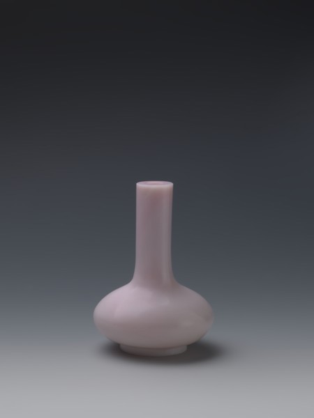 Vase, Chinese, Qing dynasty Qianlong, 1736–1795. Flask of pale pink glass on a low ring foot with a