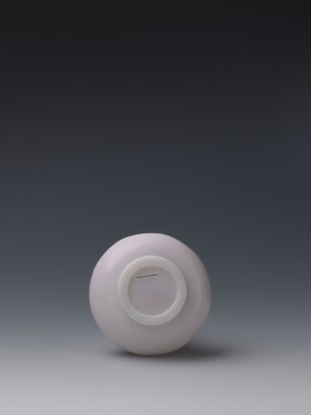 Vase, unknown creator; glass flask of pale pink glass on a low ring foot with a straight long