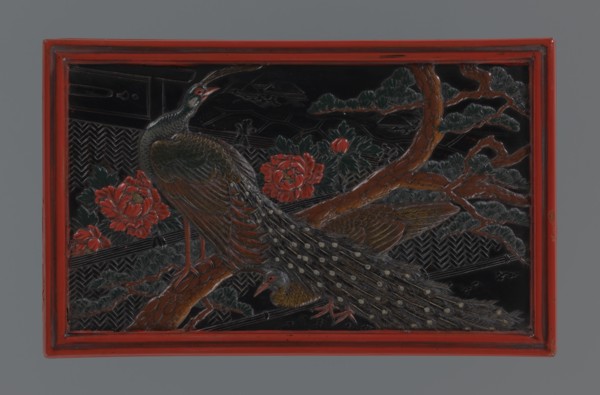 Box with a lid, Japanese art, Japanese culture, Meiji 1868–1912, boxes, lacquer, peacocks, pines,
