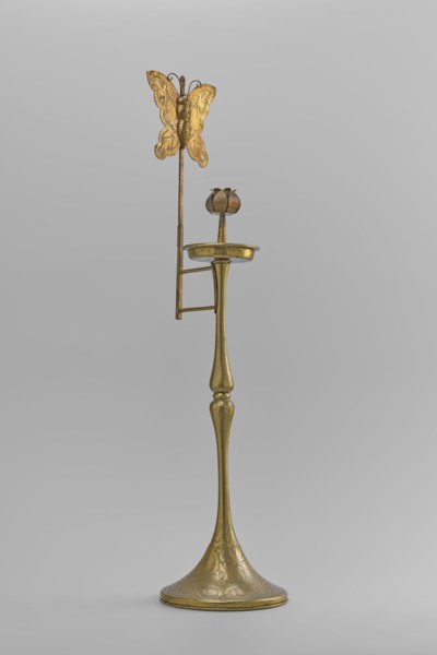 Candlestick, gift; decorated with butterflies and flowers; Korean; early 20th century; candlestick
