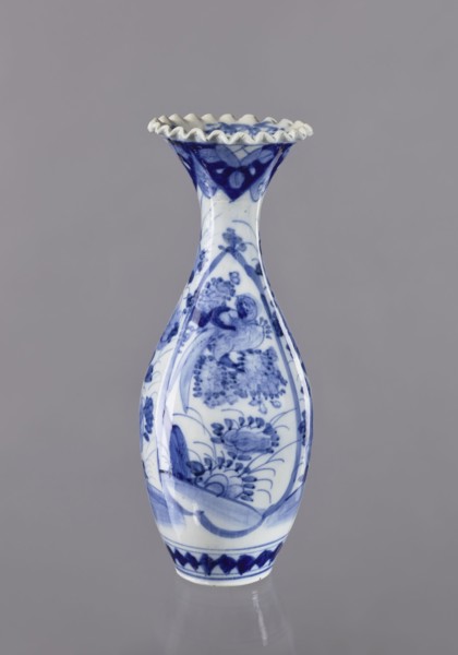 Vase, ceramics; blue and white porcelain vase with plant ornament; Japanese, 19th/20th century;