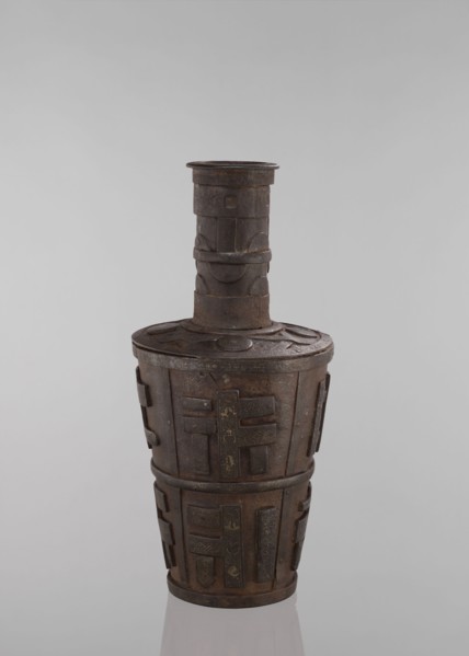 Jug, vessels, Tibetan, vases, meander ornament, symbols, Buddhist art. Vessel tapering towards the