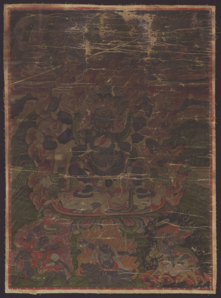 Six-armed Mahakala, Tibetan Buddhist/Mongolian thangka painting. Six-armed Mahakala Tib. mahakala