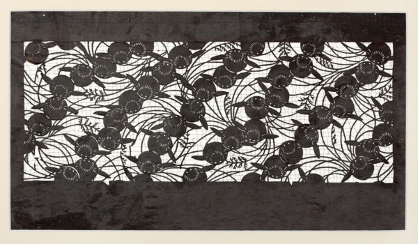 Katagami dyeing stencil with pampas grass and rabbit motif susuki ni usagi, Japanese, Meiji period